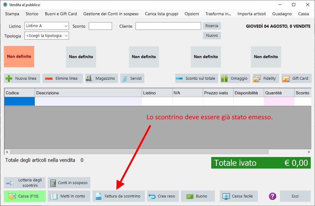 Richiamare scontrino per emettere fattura