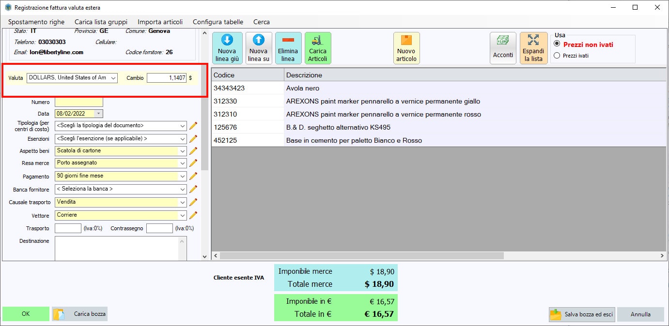 Registrazione Fattura con valuta estera
