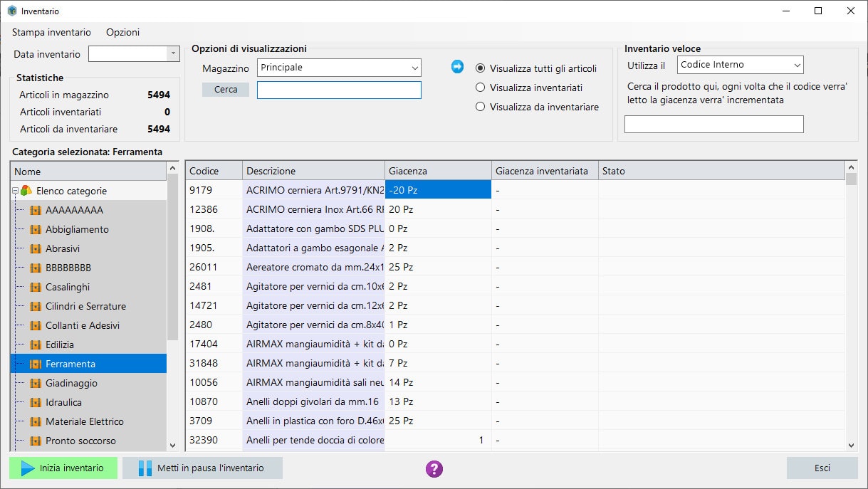 Come fare Inventario di magazzino su LibertyCommerce