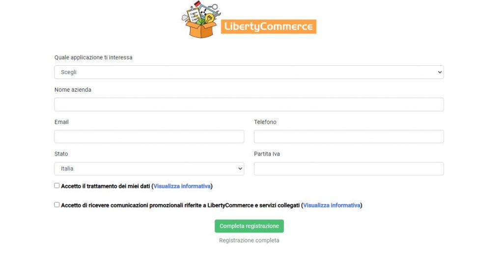 Prova LibertyCommerce gratuitamente e senza limiti