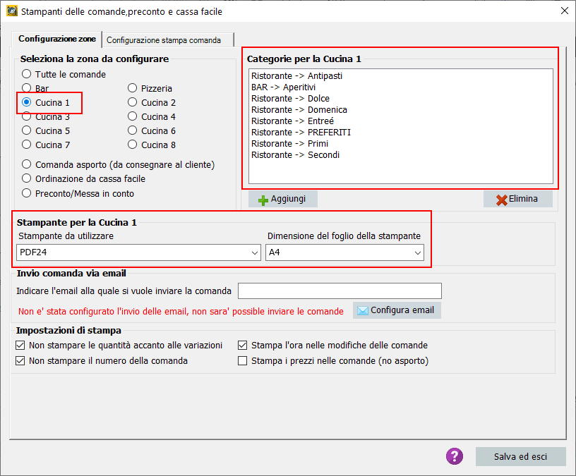 Configurare le stampanti delle comande