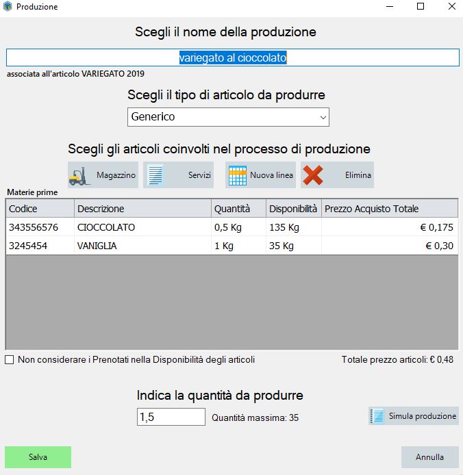 Produzione con LOTTI per creare prodotto finito