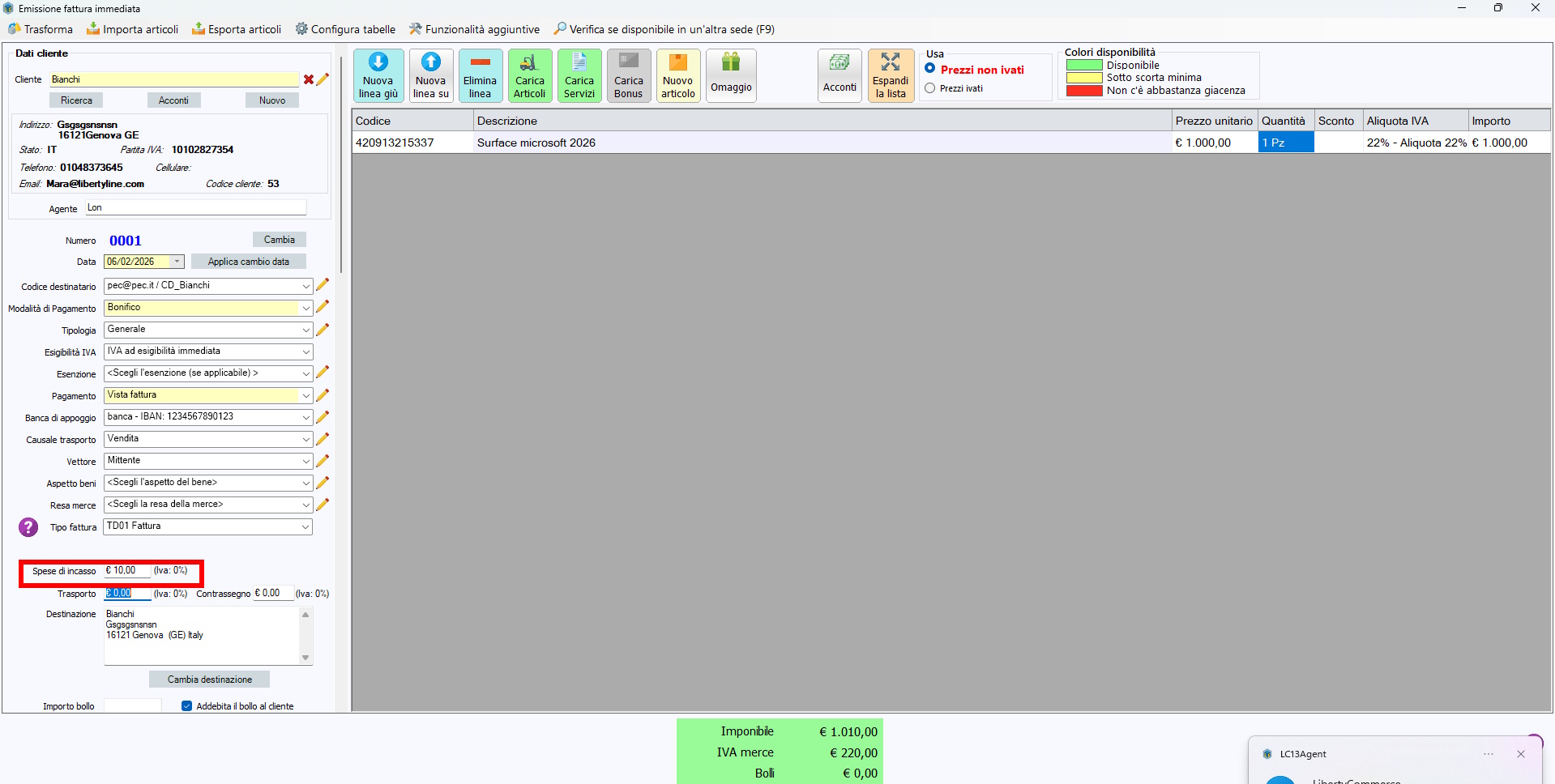 Nuova funzione per mettere le spese di incasso nelle fatture di LibertyCommerce Spese incasso