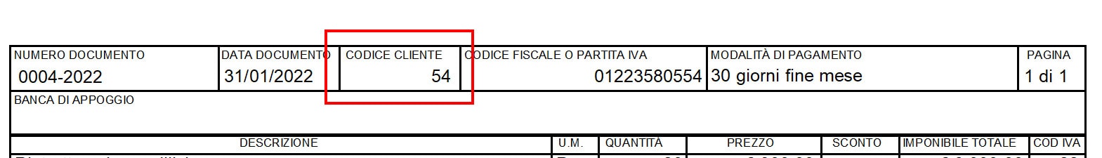 Stampare il codice libero della scheda cliente sul documento