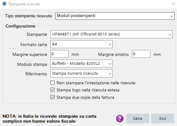 Stampare due copie di una fattura o ricevuta su unico foglio A4