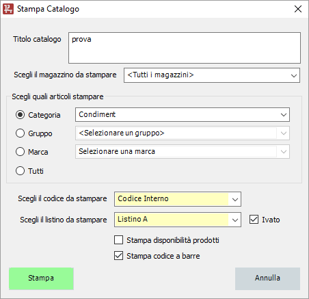 opzioni stampa catalogo