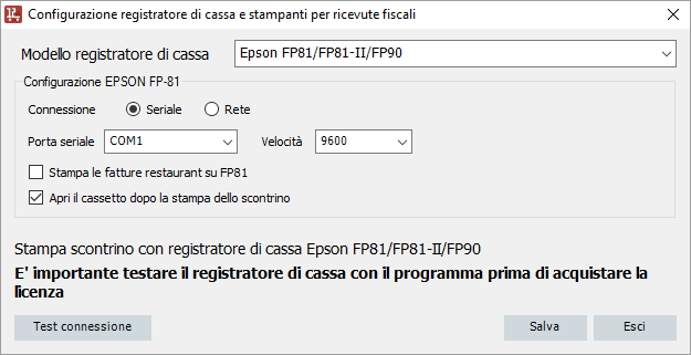 Configurare il registratore di cassa