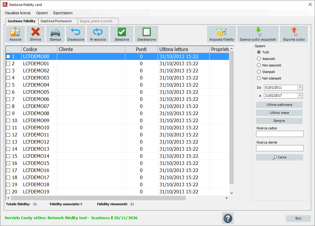 Software per la gestione di Fidelity Card Software fidelity card