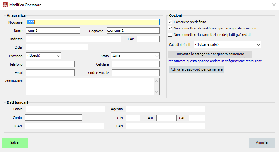 Modifica Cameriere