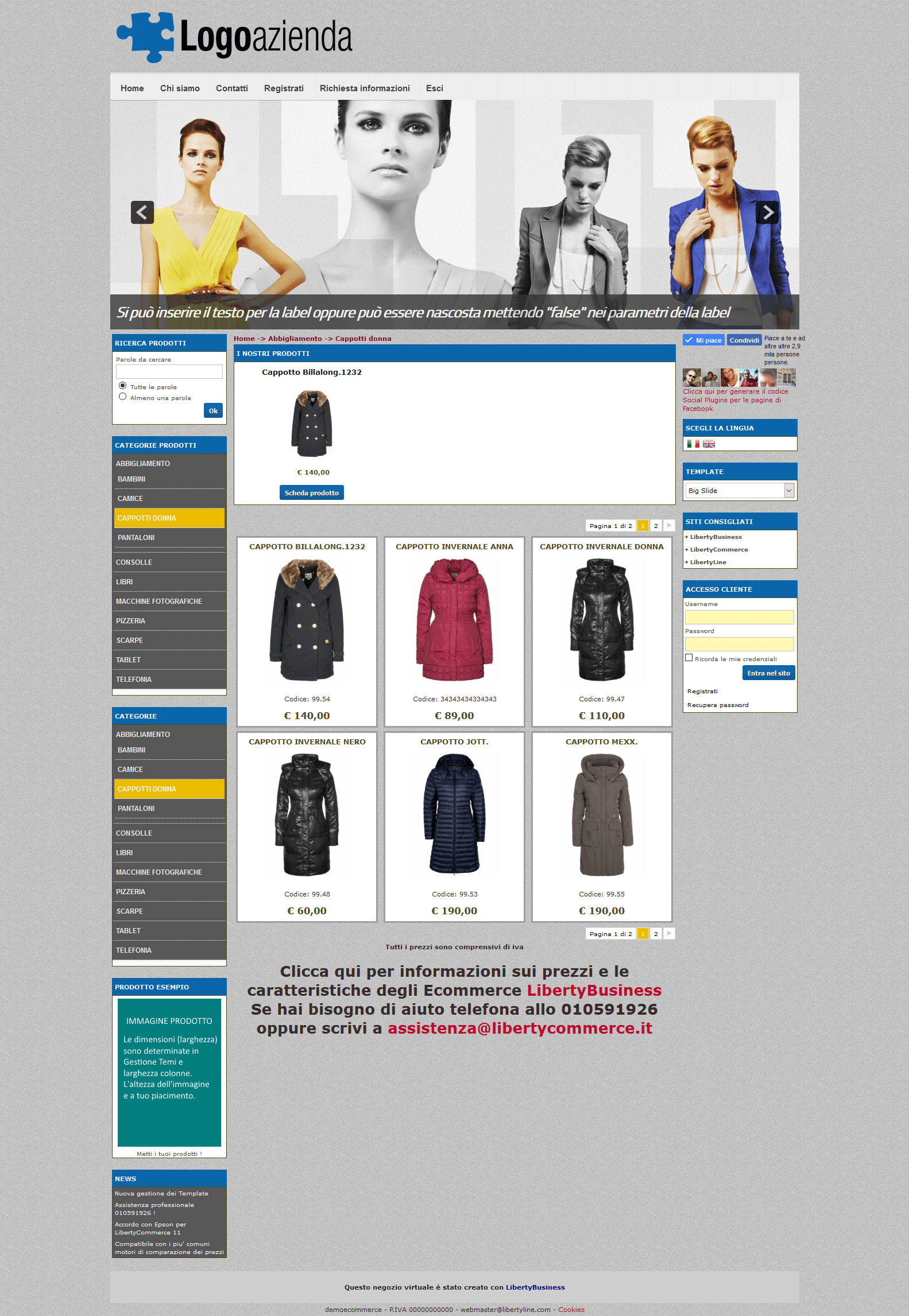 Fare E-commerce con LibertyCommerce Ecommerce dimostrativo