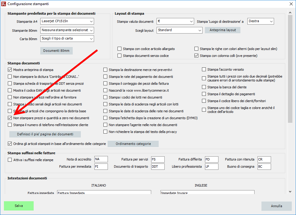 Stampa di una descrizione in un documento di LibertyCommerce