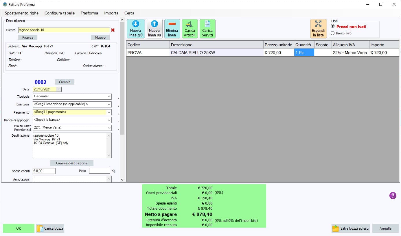 Emissione fattura proforma su Libertycommerce13