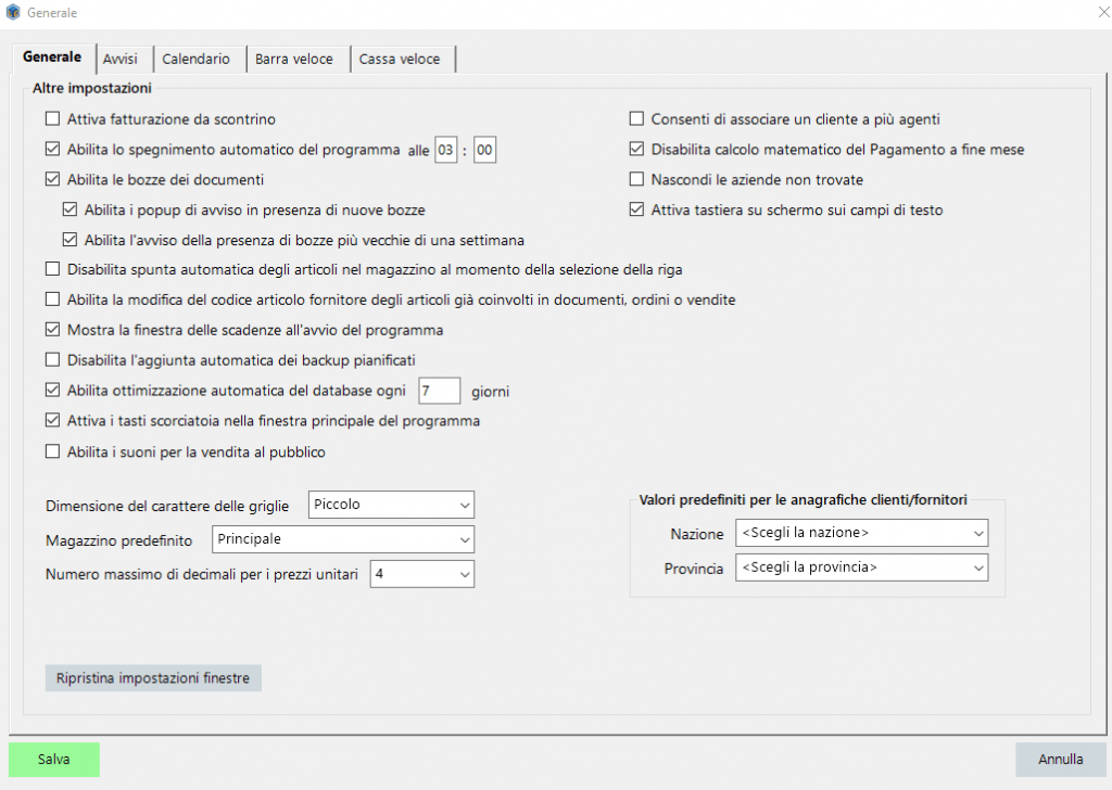 Configurare il programma