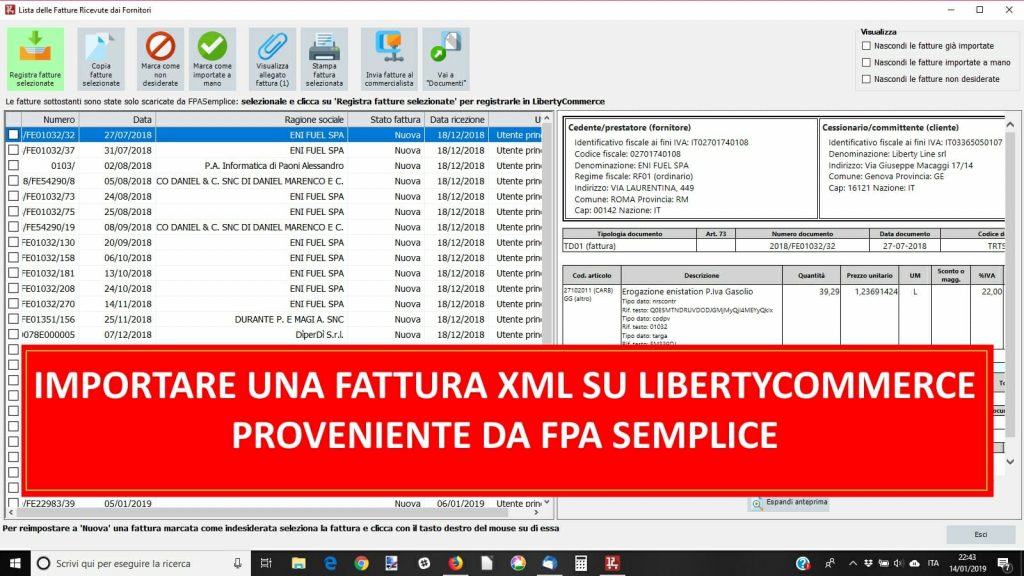 Importare una fattura elettronica