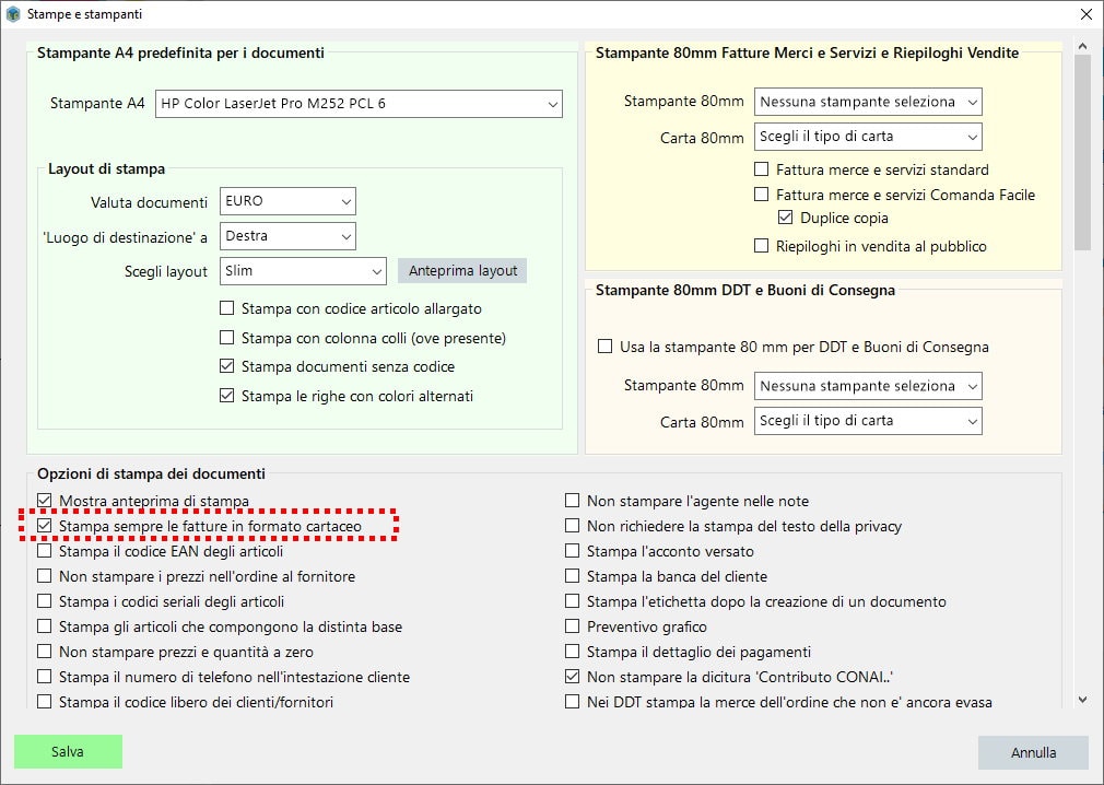 Stampa fatture in modo cartaceo