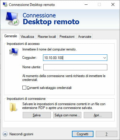 Connessione Desktop remoto