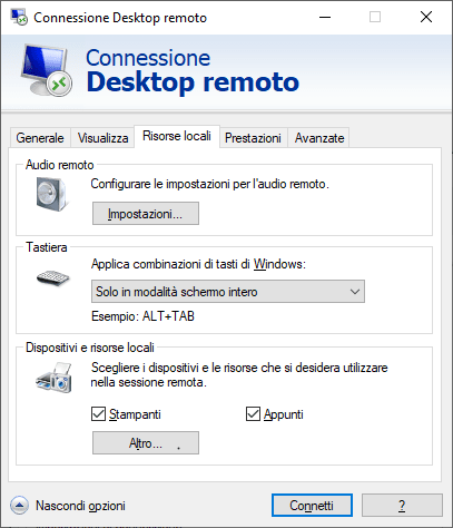 Connessione Desktop remoto