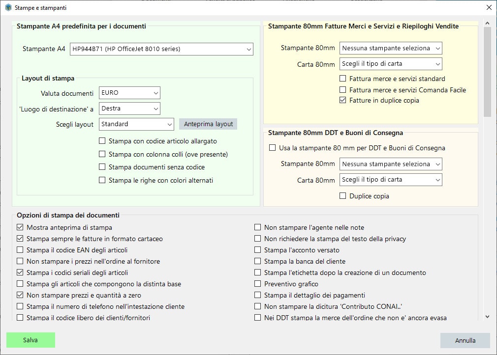 Configurazione delle stampanti su LibertyCommerce