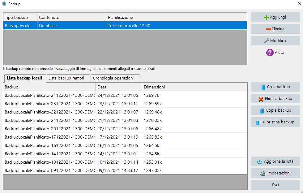 Gestione backup