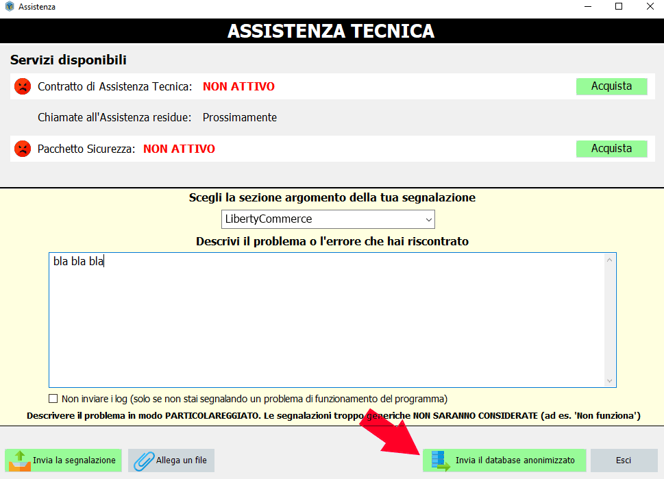 invia database anonimizzato