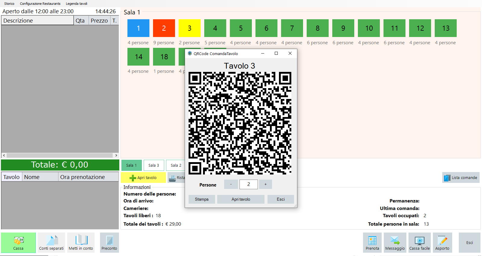 Comande dal tavolo con QR | Comanda Facile Tavolo Finestra per stampare il QR Code del tavolo