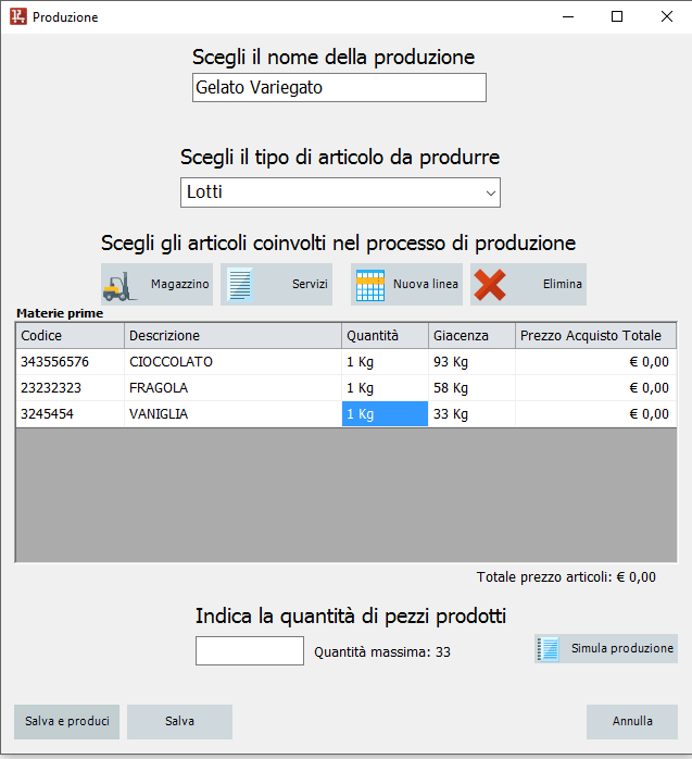 Nuova distinta di produzione