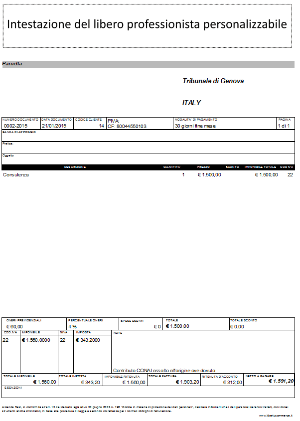 Parcella per liberi professionisti