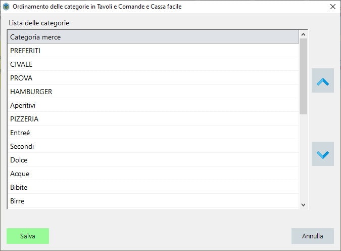 Ordinamento categorie cassa facile