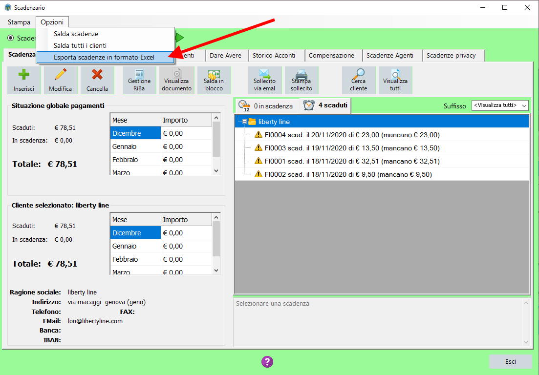 Esporta scadenzario