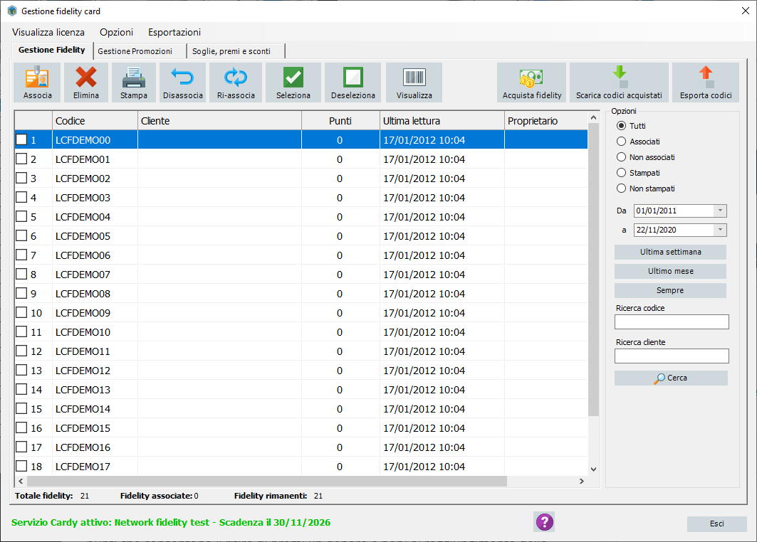 fidelity-card Software per la gestione di Fidelity Card
