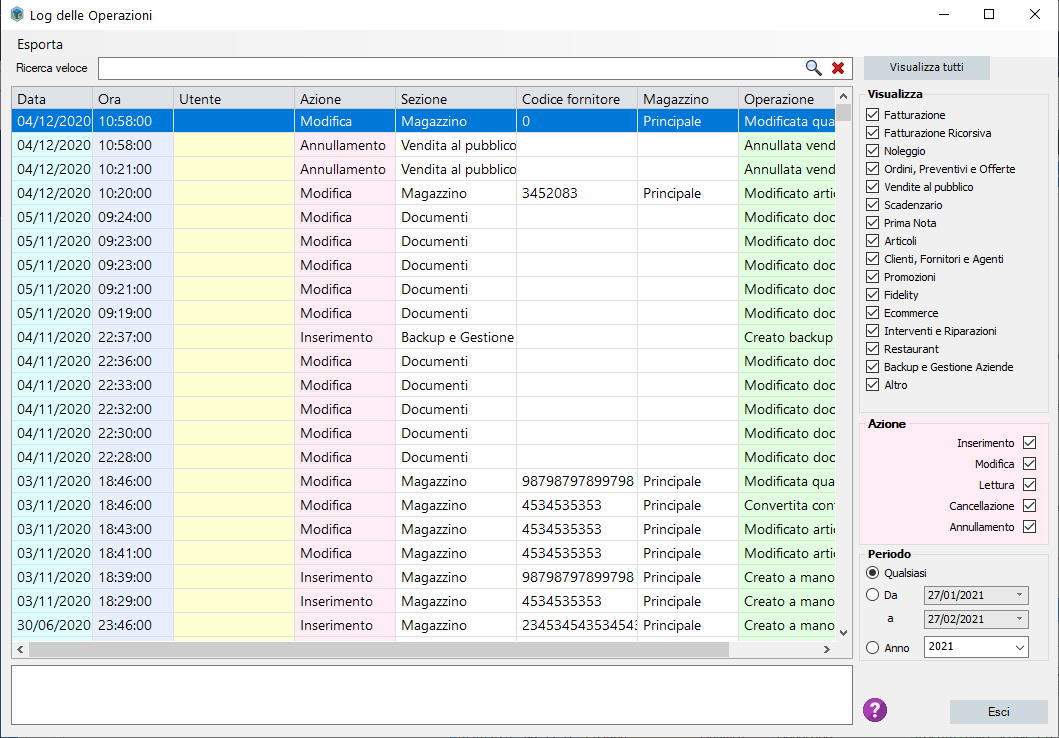 Registro operazioni (File LOG) in LibertyCommerce