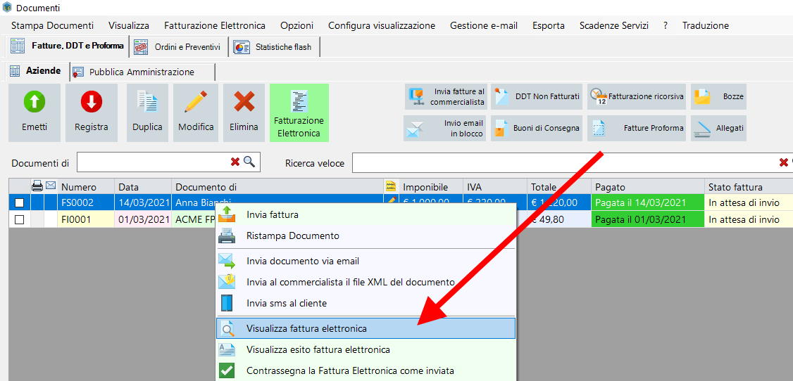 Visualizzare fattura elettronica