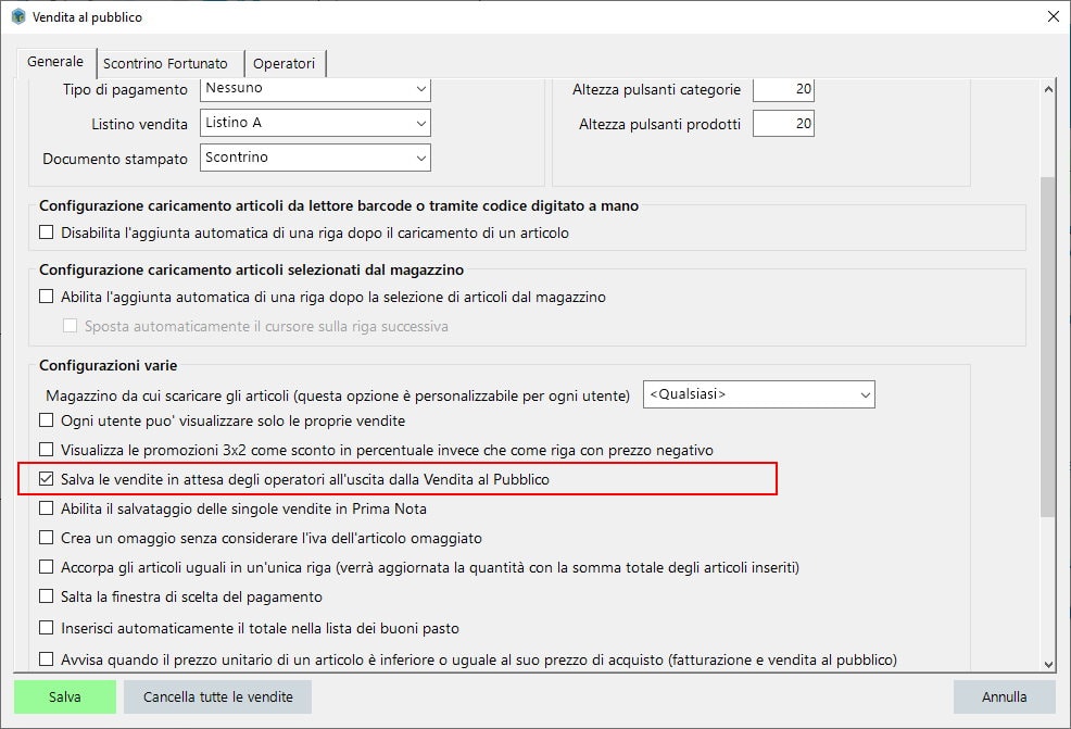Salvare le vendite al pubblico se si esce dalla finestra di vendita