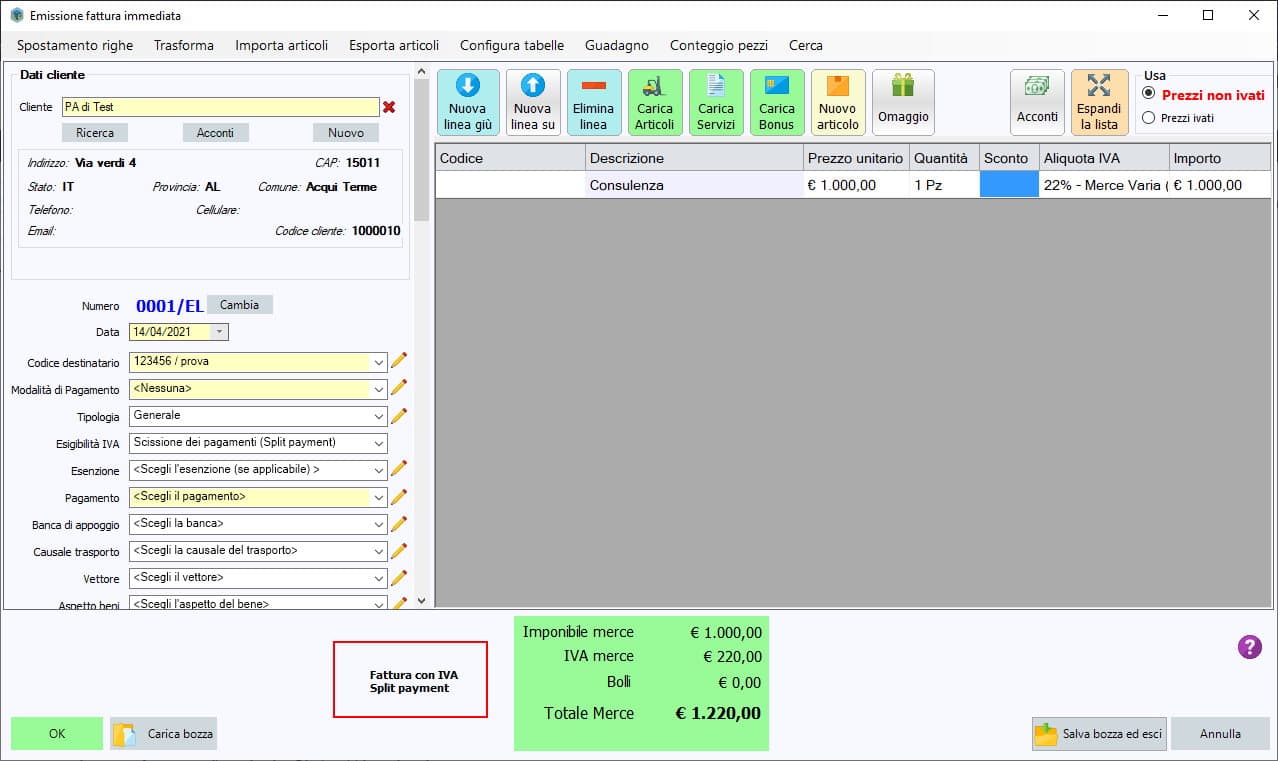 Fattura con Split Payment PA