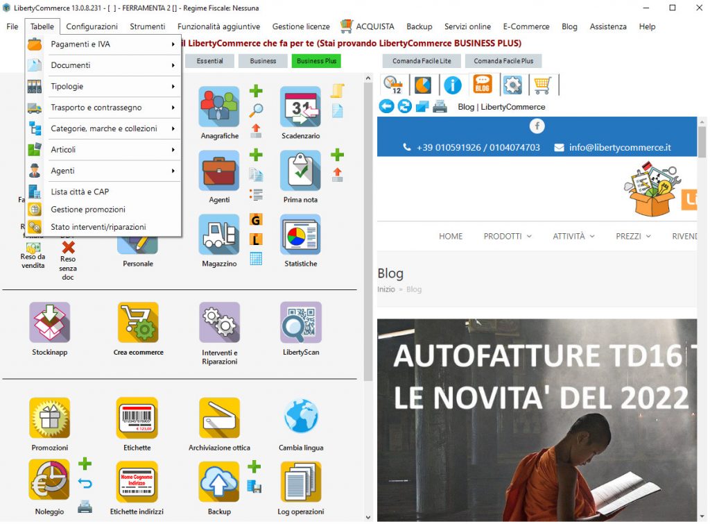 Configurare le funzioni principali di LibertyCommerce