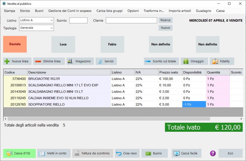 Schermata vendita al pubblico LibertyCommerce collegabile a un registratore di cassa telematico