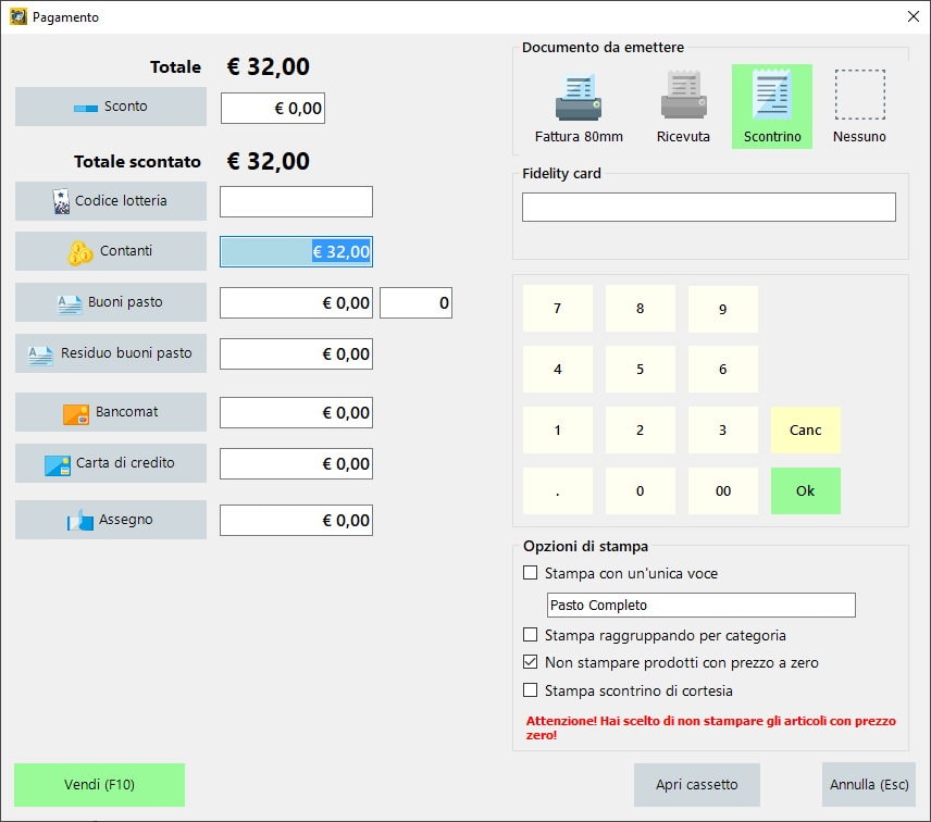 Pagamento gestionale pizzerie asporto