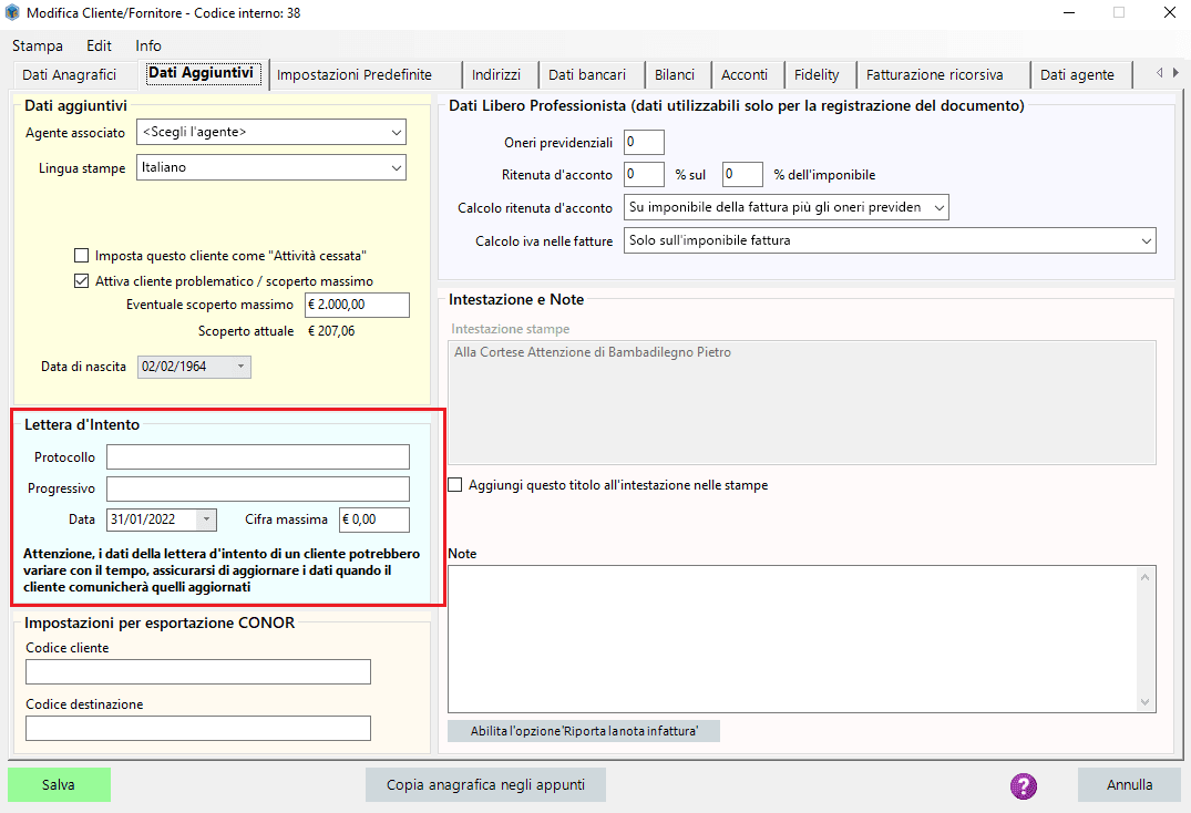 Dichiarazione o lettera di intento su fattura elettronica