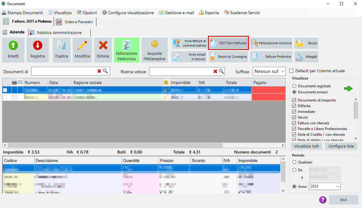 Fatturazione singola o in blocco dei DDT