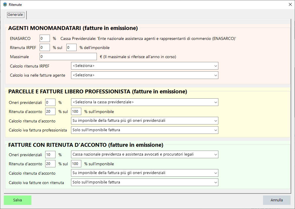 Configurazione ritenute