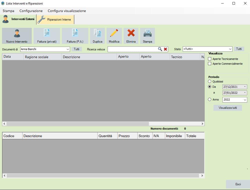 lista interventi e riparazioni