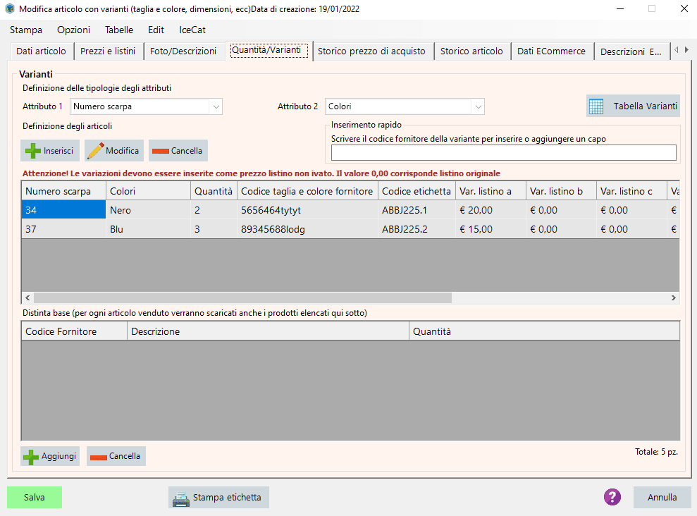 Software gestionale per negozi di calzature