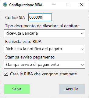 Gestione RIBA e creazione file da inviare alla banca di appoggio.