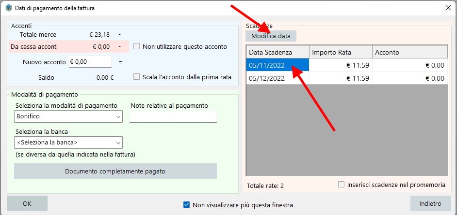 Modifica scadenza fattura