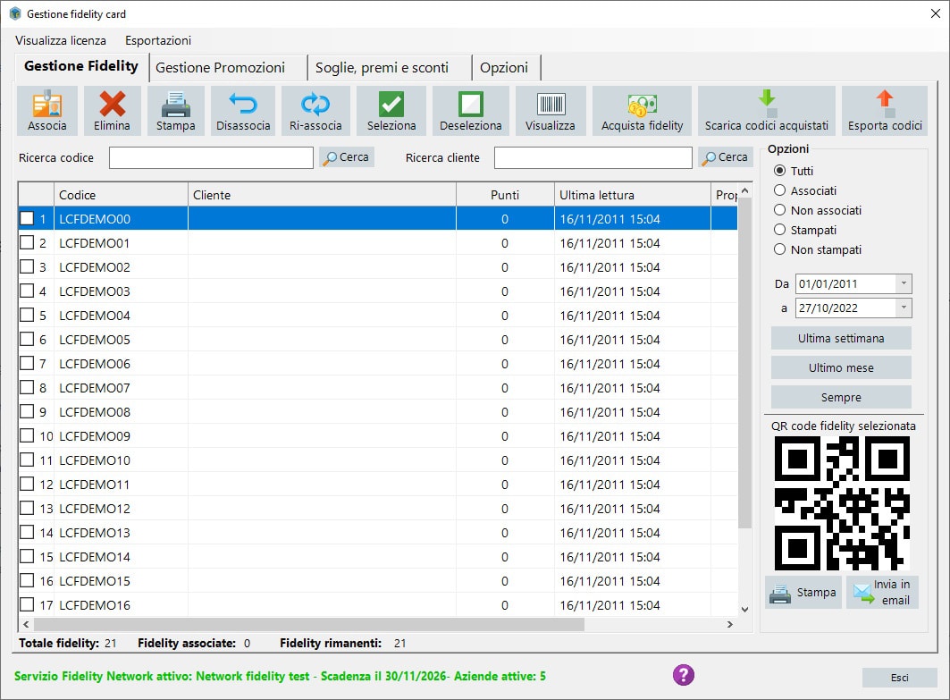 Software per la gestione di Fidelity Card