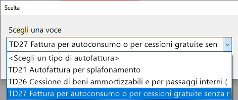 Autofattura TD27: prodotti consumati