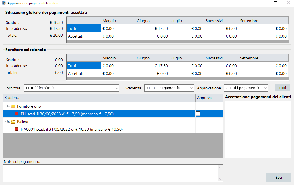 Approvazione dei pagamenti