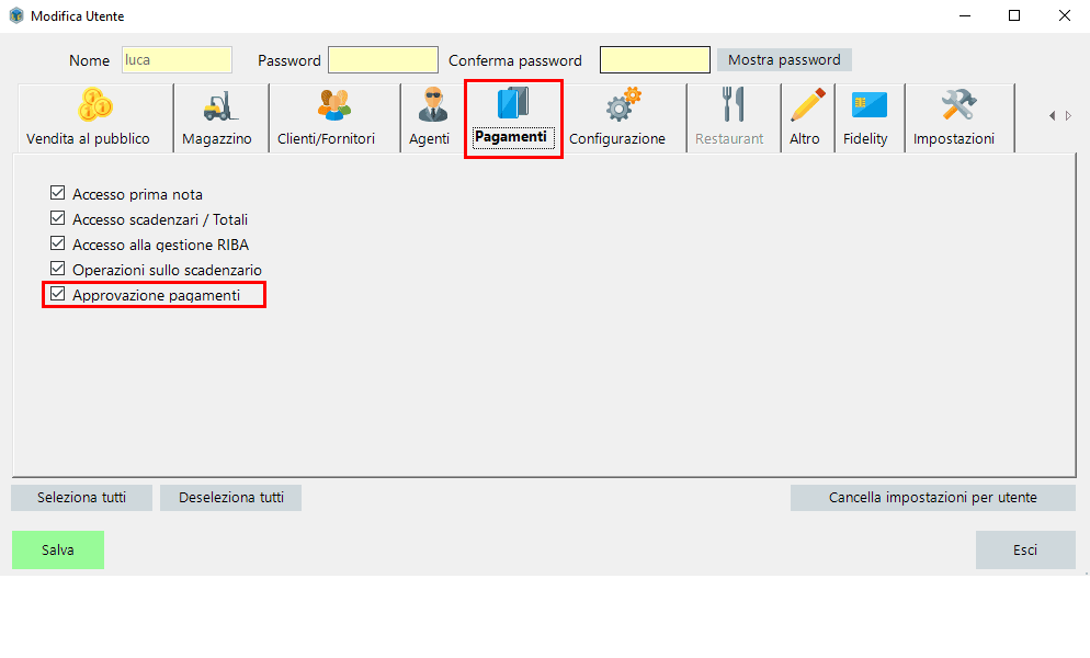Approvazione dei pagamenti