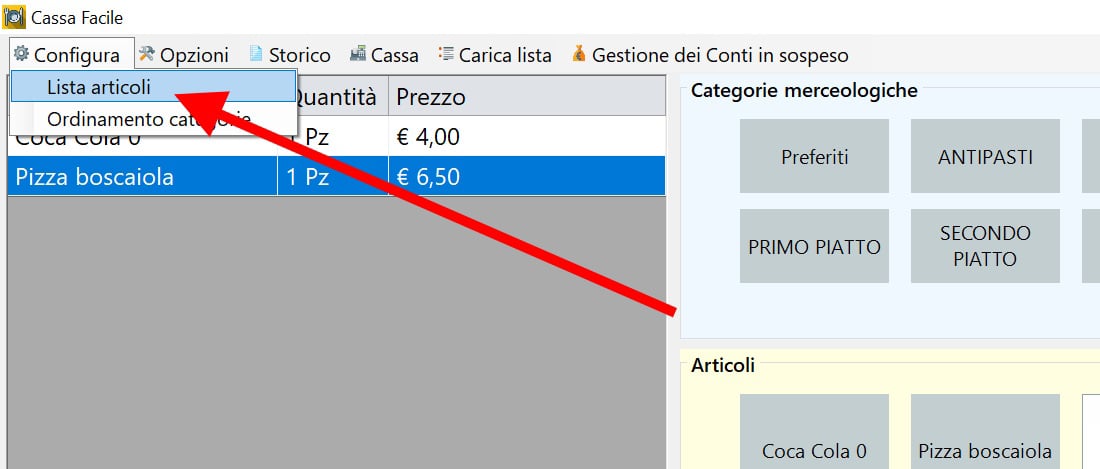 Articoli in tavoli e comande e Cassa Facile