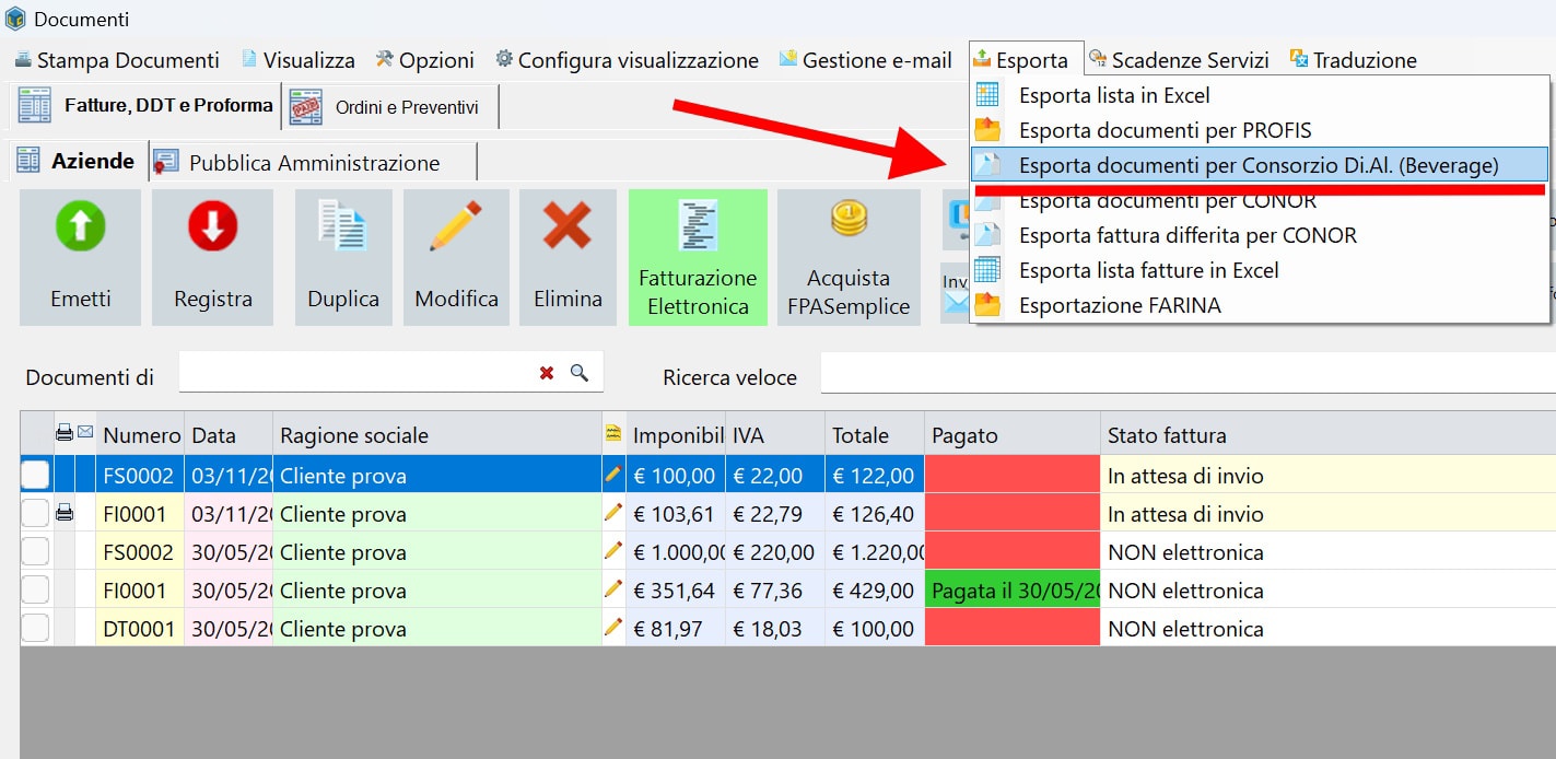 Esportazione per consorzio Di Al Beverage